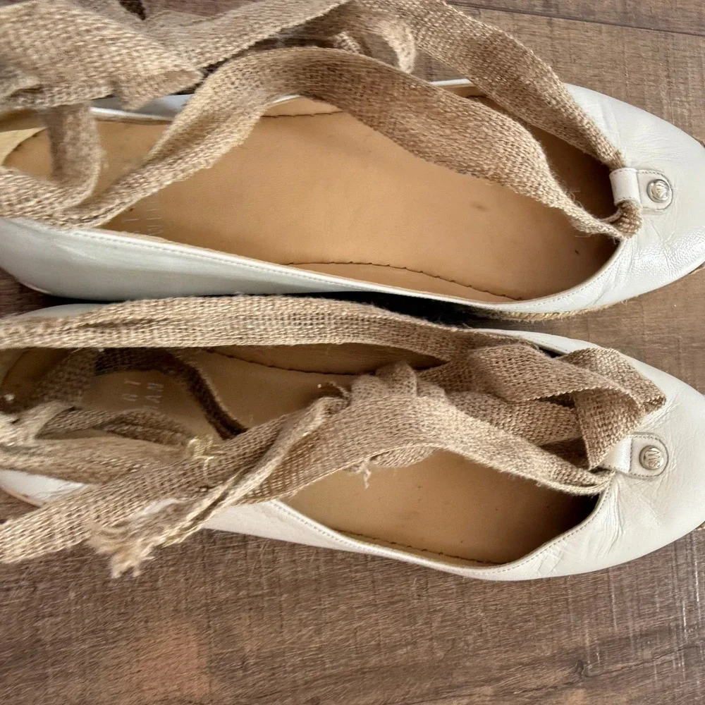 Stuart Weitzman Espadrille Flats Wrap‎ Up Tie Shoes Size 8.5M Vacation Beach